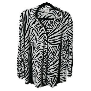 JM Collection Kathy Buchanan Zebra Animal Print Blouse Button Front‎ Stretchy XL